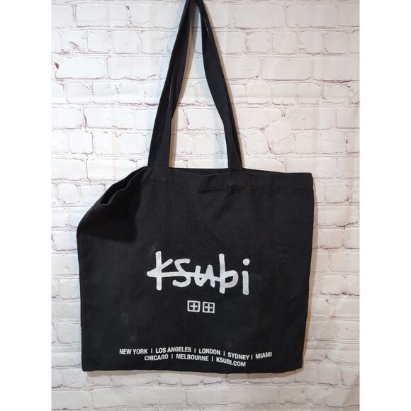 KSUBI Large Black TOTE BAG Trendy 100% Recycled Material 18” X 19.5” Minimal Use - Picture 2 of 10